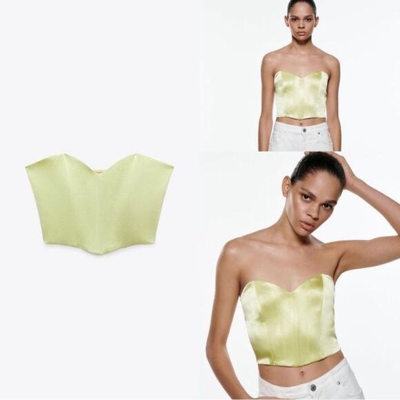 Zara Satin Effect Corset Style Bustier Cropped Tank Top Yellow Size Medium - Picture 6 of 8